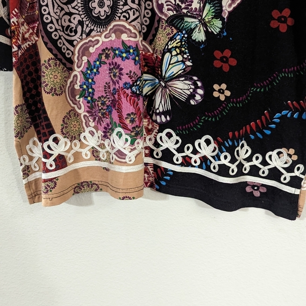 V Cristina Women's LS Embroidered Floral V Neck Top Black - Picture 4 of 8